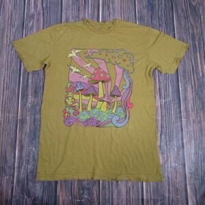Psychedelic Mushroom Shirt Mens Small Olive Green Trippy American Highway